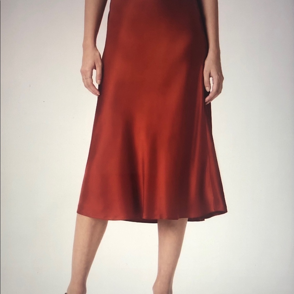 Rachel Zoe Satin Rust Midi Skirt Size 8